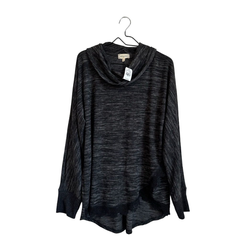 Cloth &‎ Portrait Black Gray Cowlneck Tunic Top NWT Large